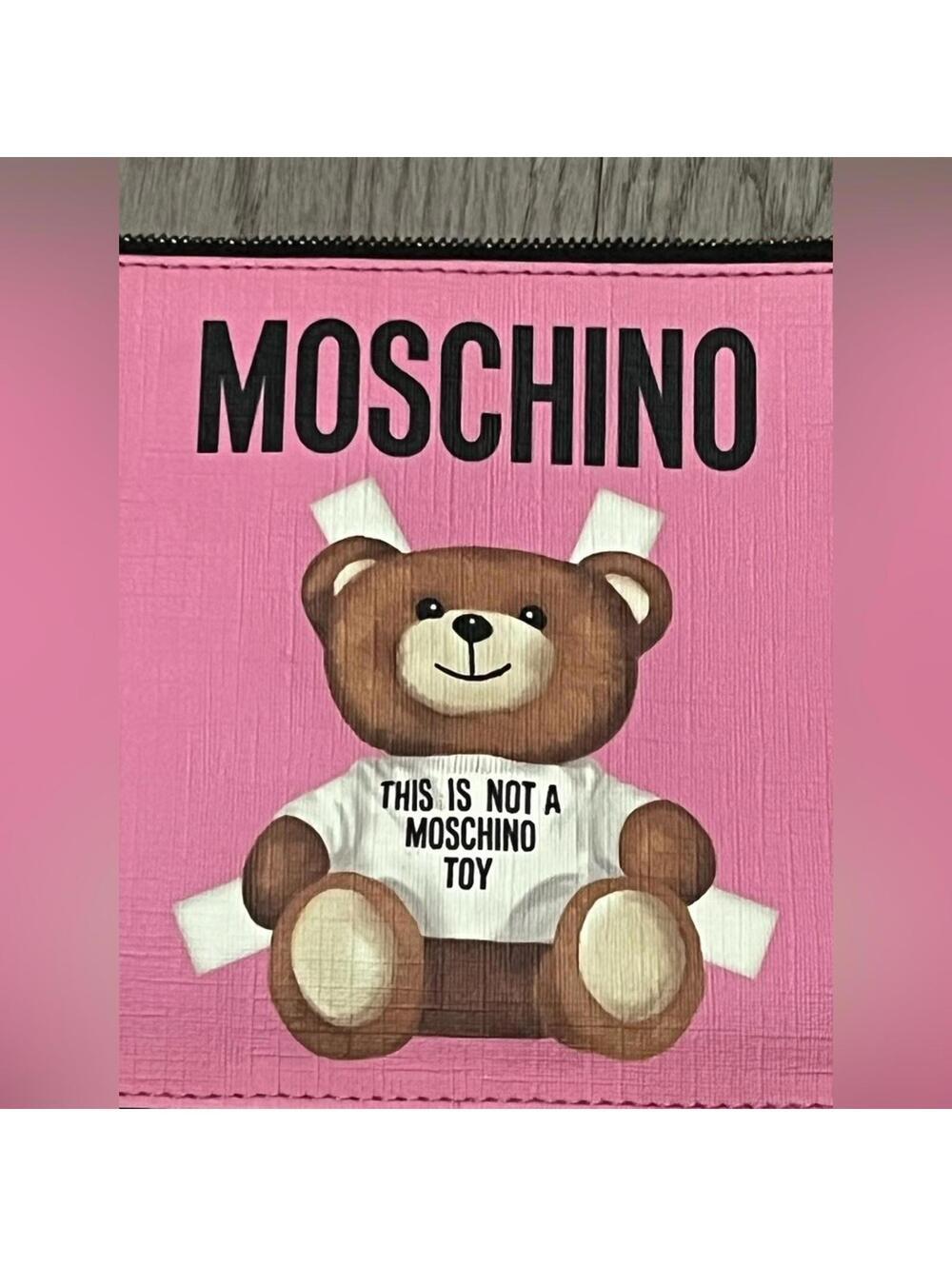 MOSCHINO Couture! Milano Pink Leather Teddy Bear Zip Pouch - Picture 2 of 9